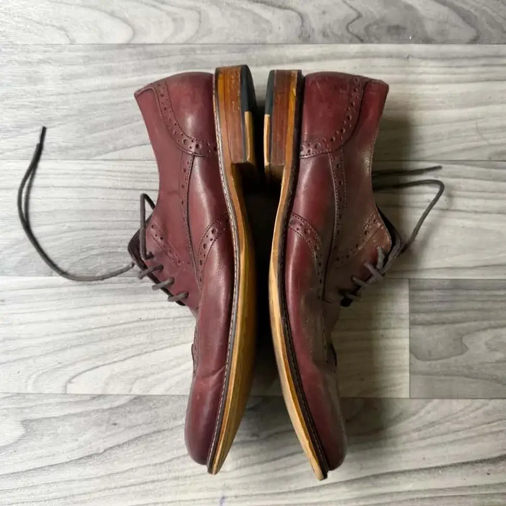 Joseph Abboud Burgundy Leather Wingtip Oxford Dress Shoes